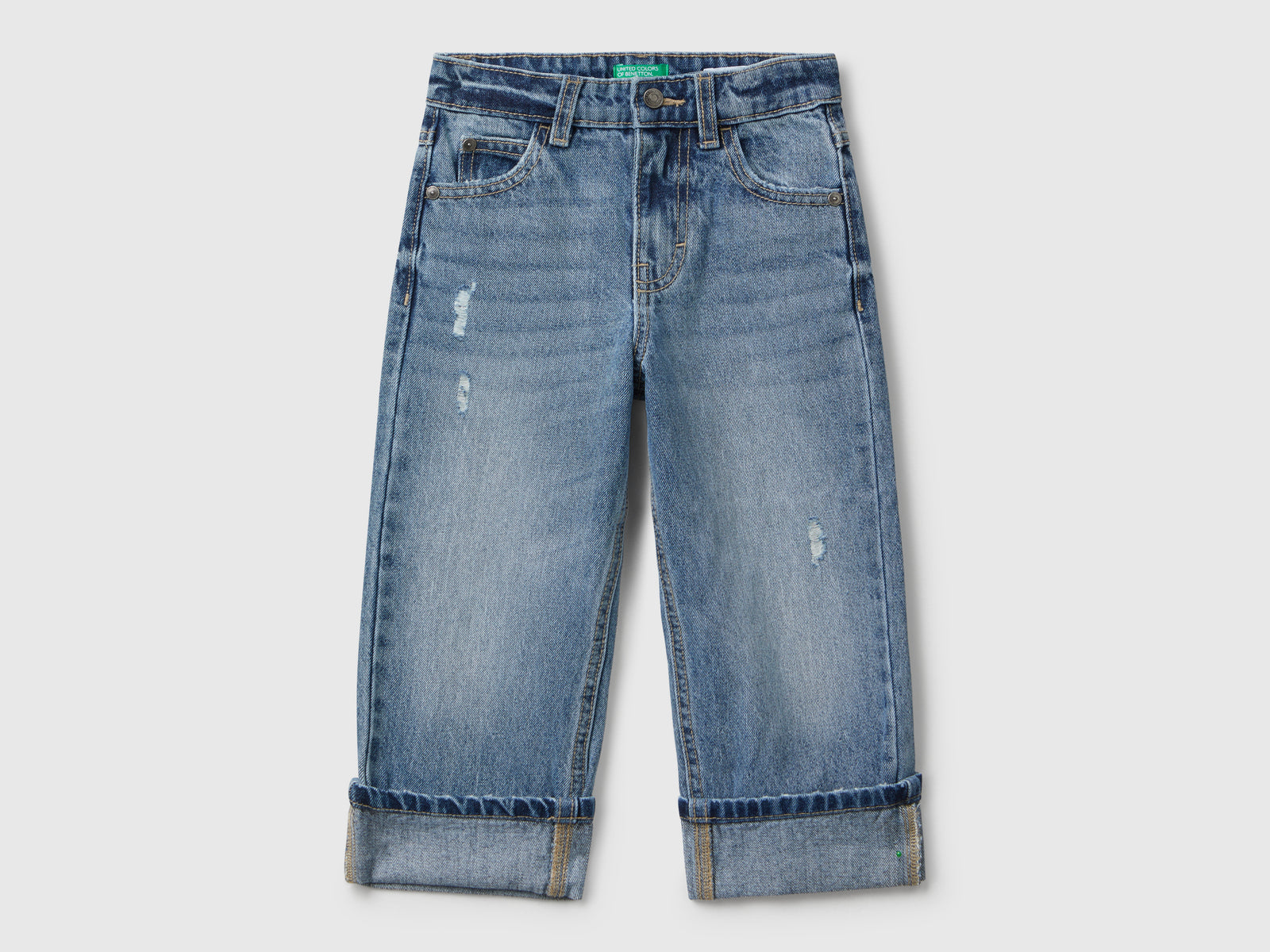 Jeans loose fit con risvolto da bimbo blu | Benetton Outlet