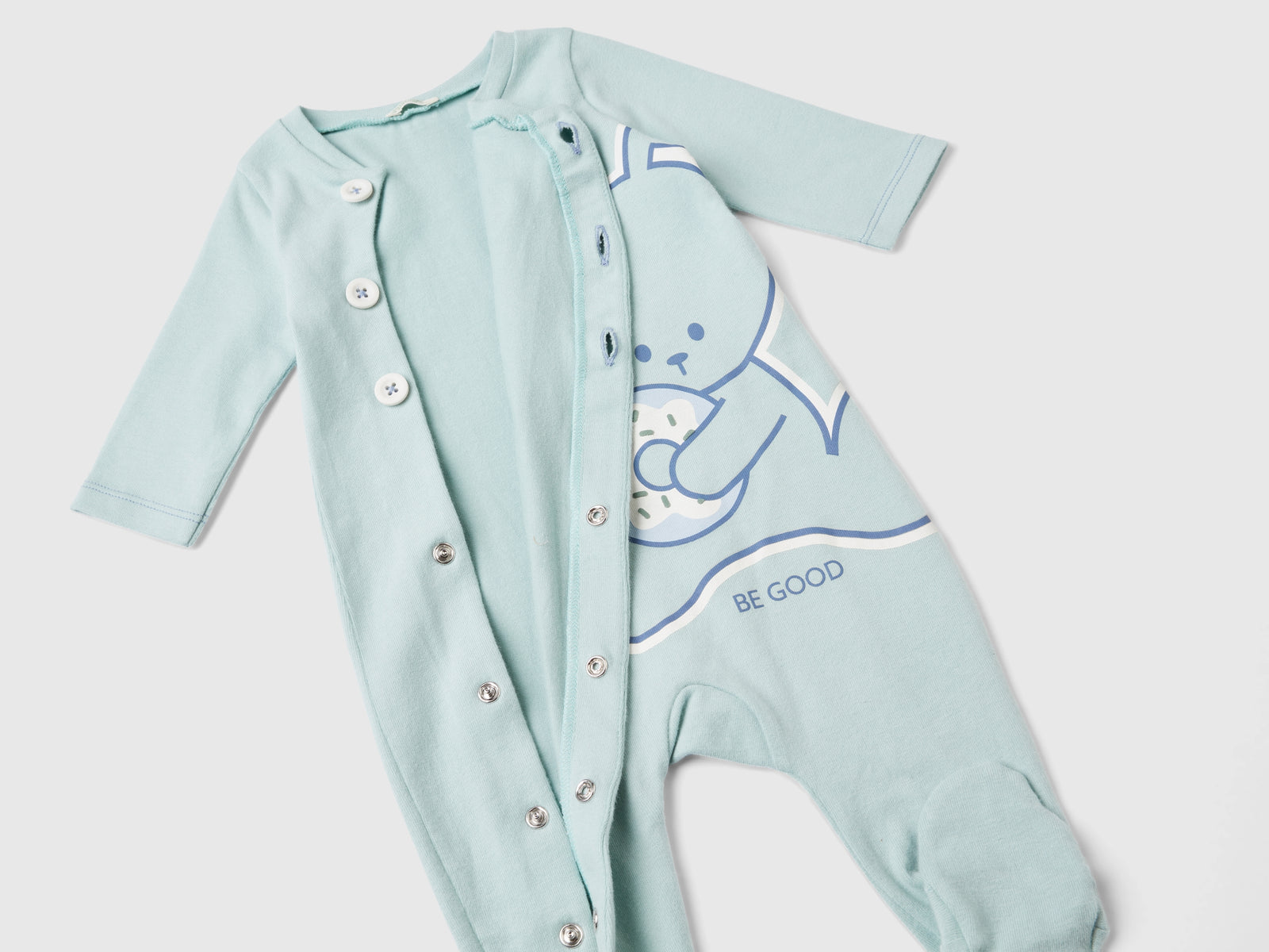 Calda tutina con stampa animaletto da neonato verde acqua 2 | Benetton Outlet