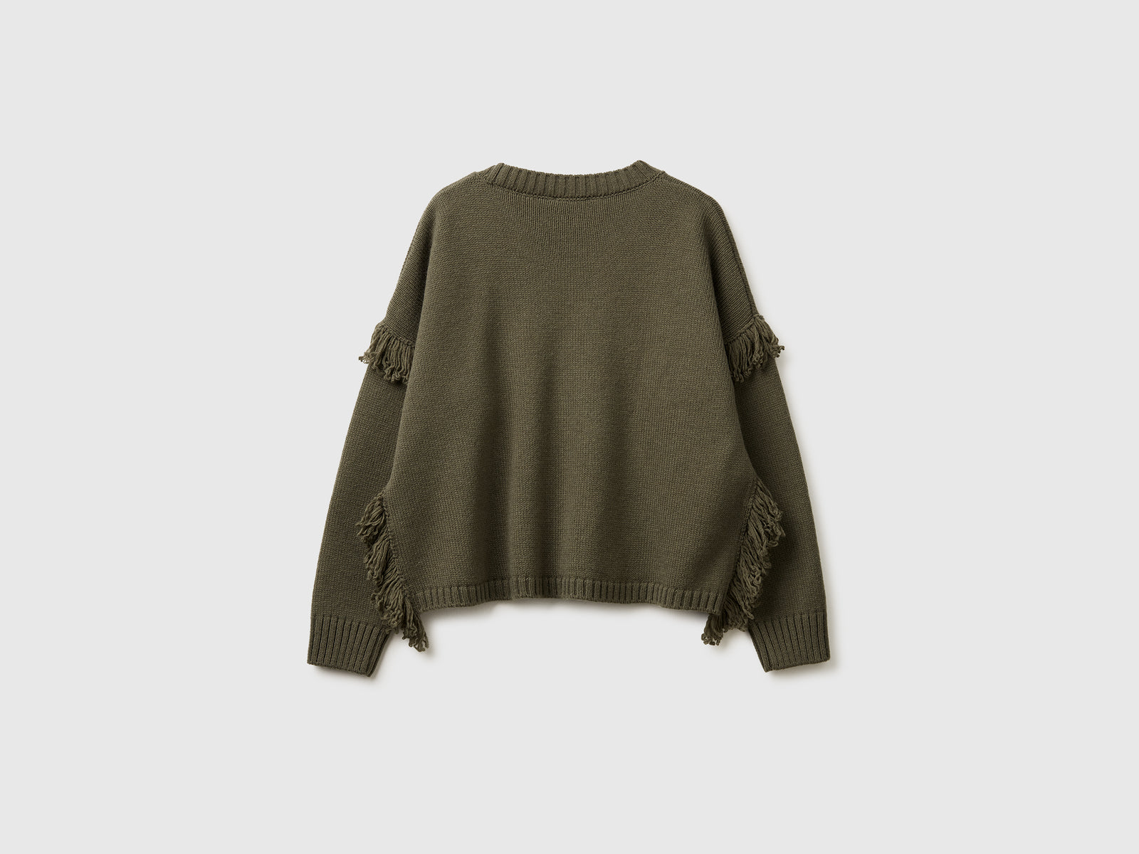 Maglione con frange da donna verde militare 2 | Benetton Outlet