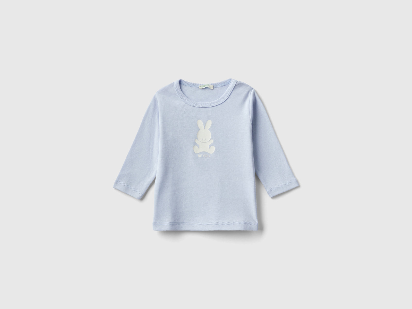 T-shirt manica lunga 100% cotone bio da neonato celeste | Benetton Outlet