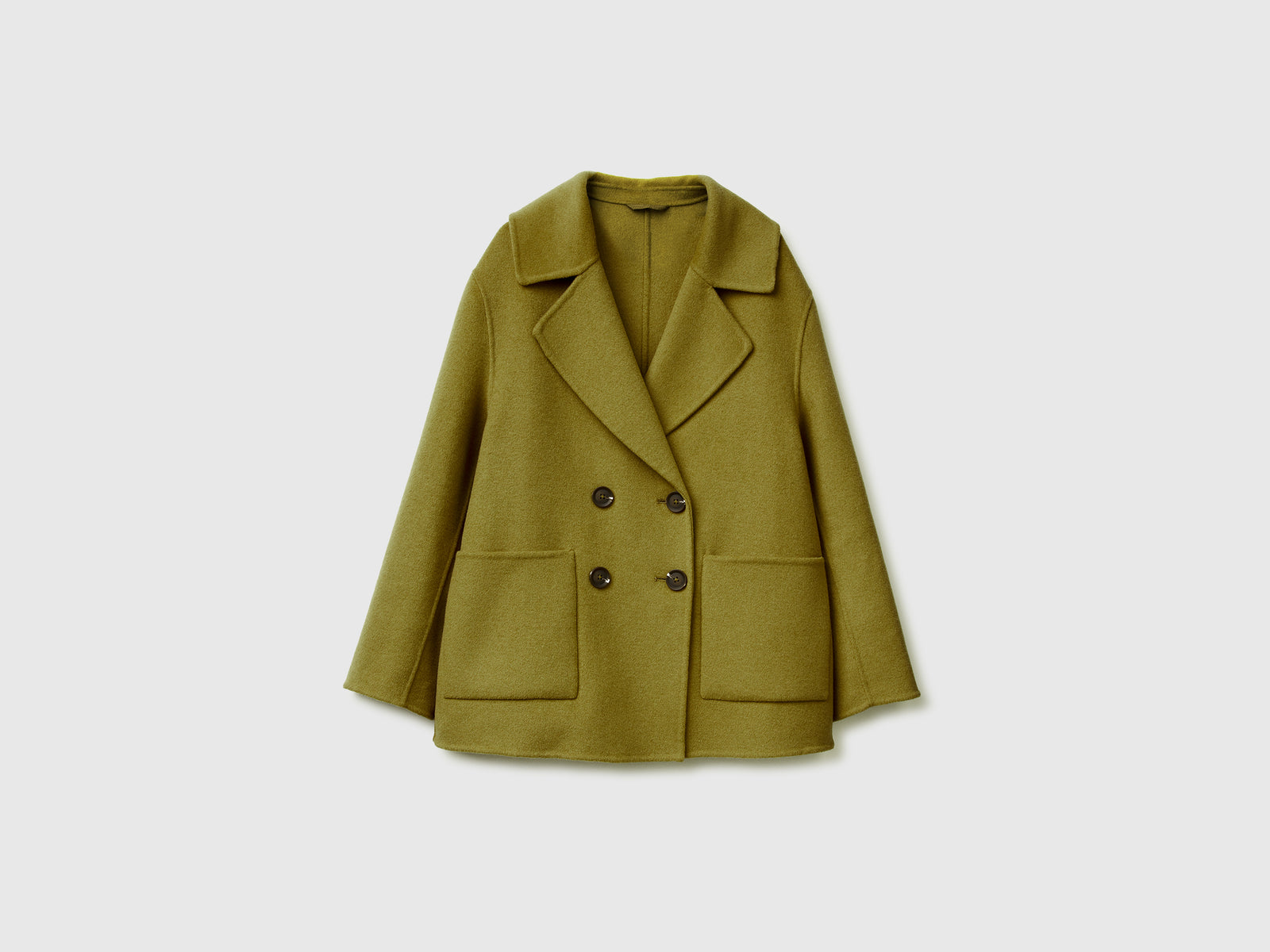 Cappotto doppiopetto in misto lana da donna verde militare | Benetton Outlet