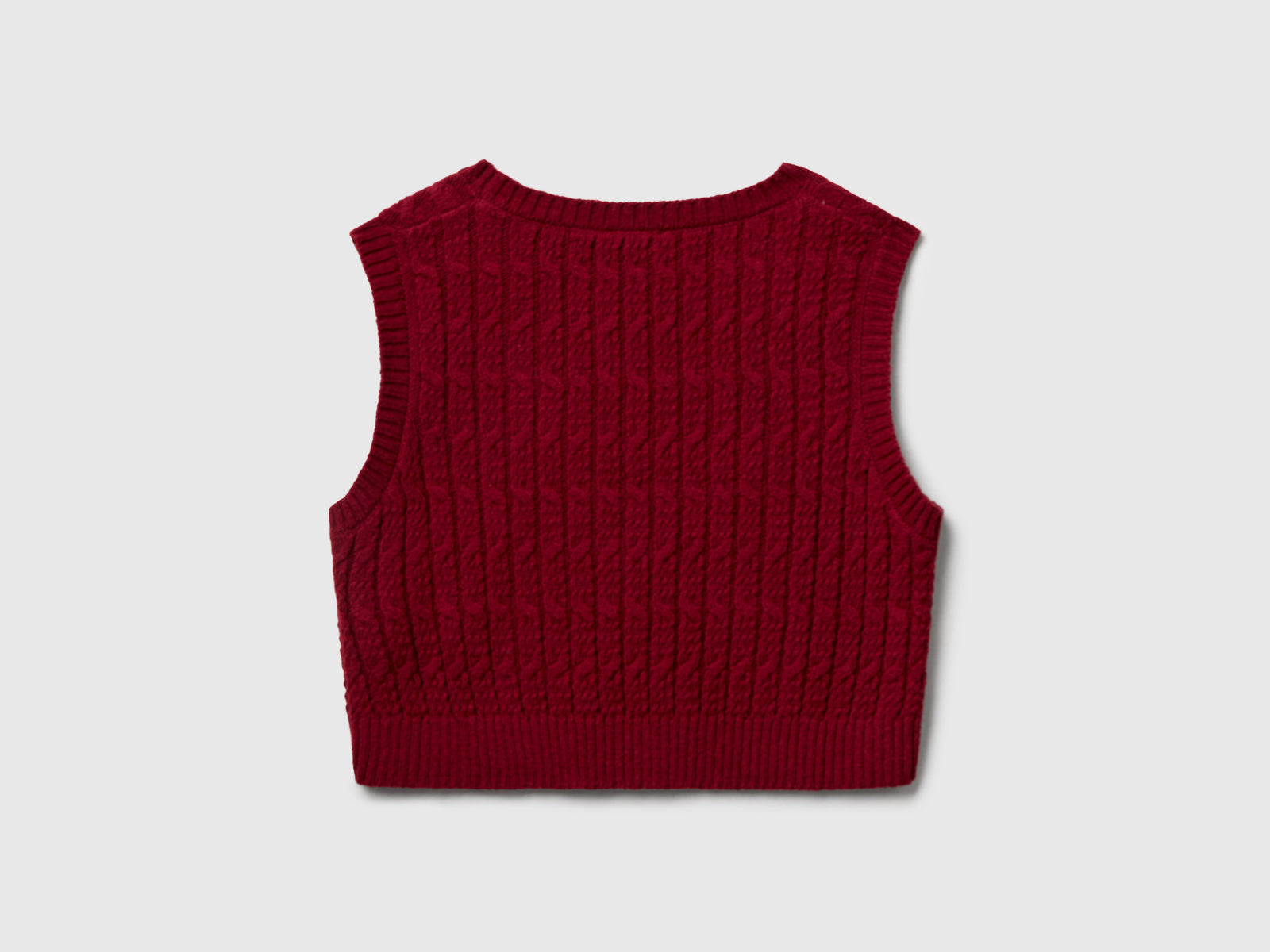 Gilet in maglia con trecce da bambina bordeaux 2 | Benetton Outlet