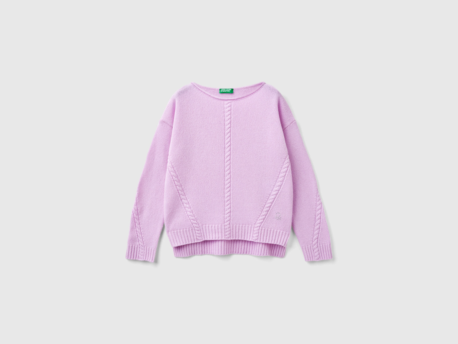 Maglia con trecce in misto lana da bambina lilla | Benetton Outlet