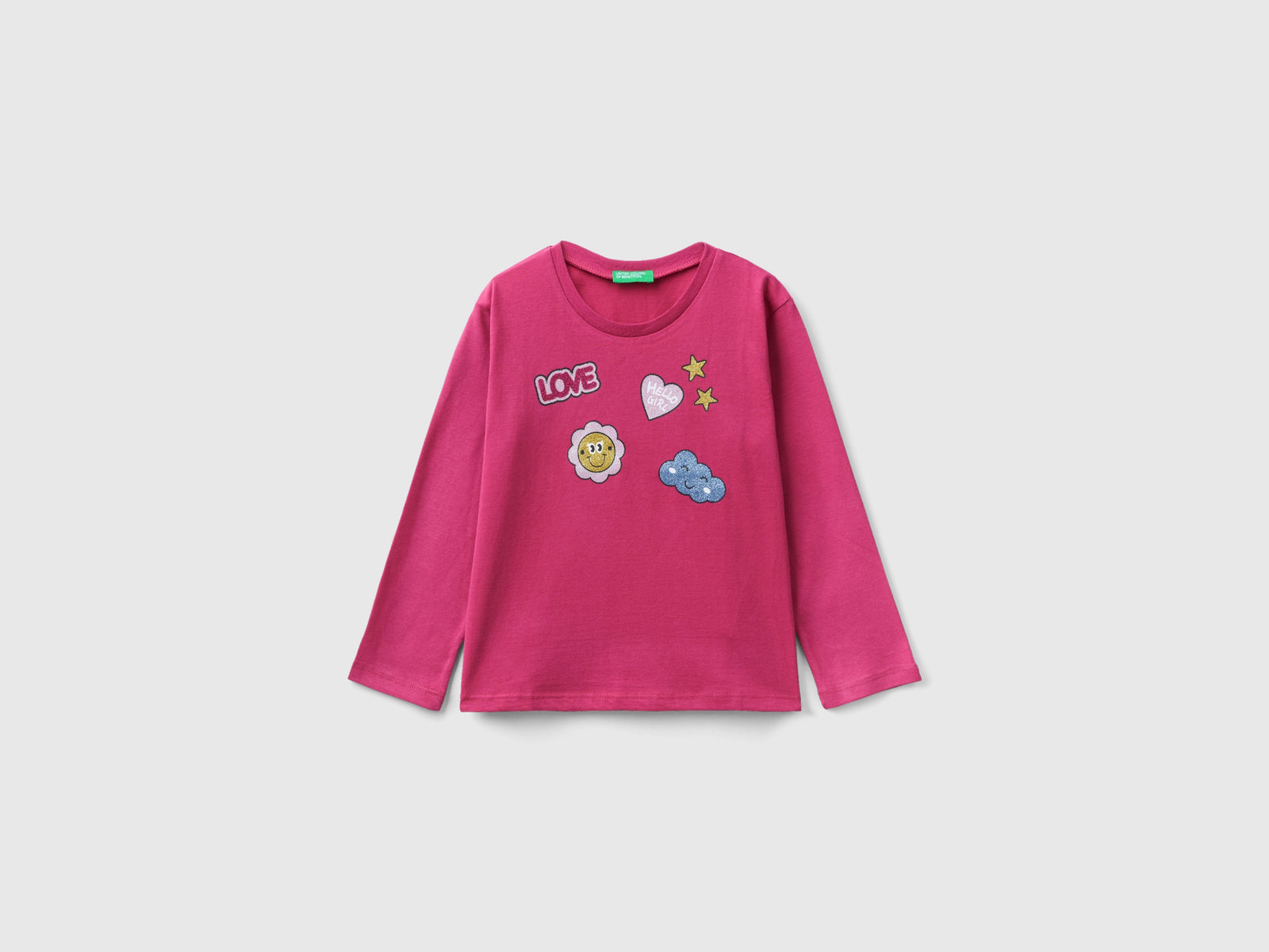 Calda t-shirt con stampa e glitter da bimba ciclamino | Benetton Outlet