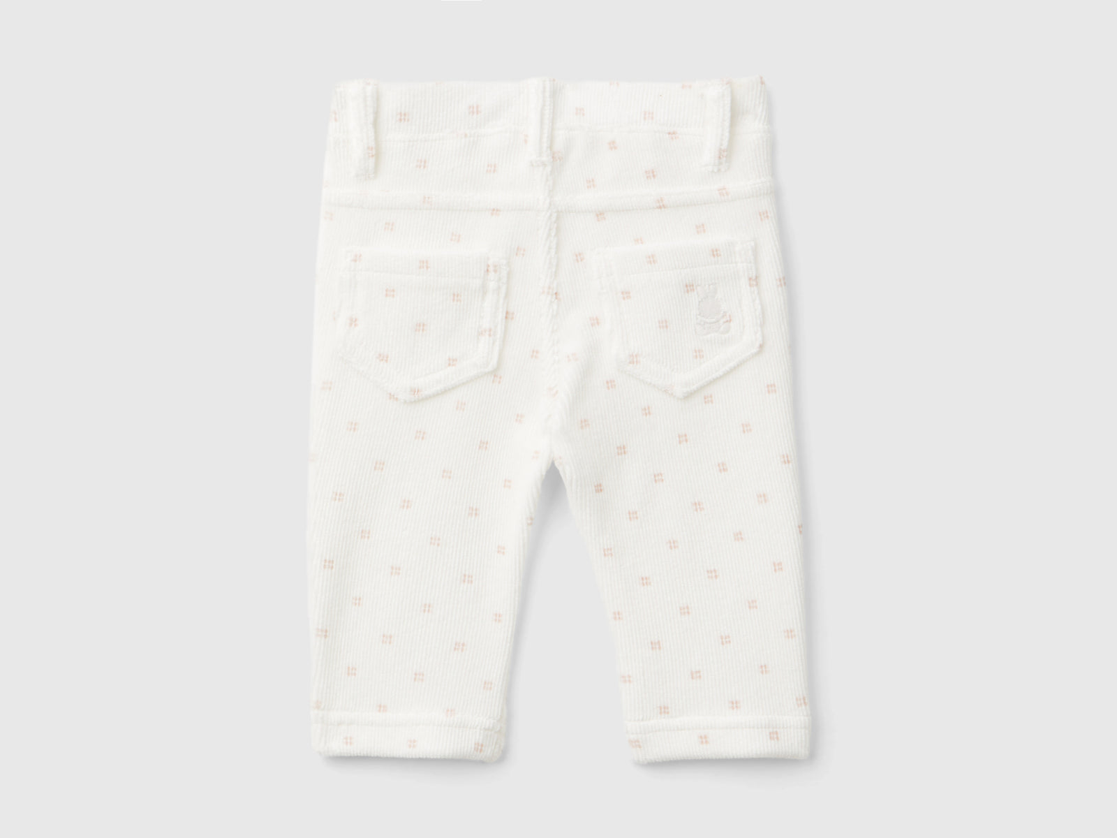 Pantaloni con stampa fantasia in ciniglia da neonato bianco panna 2 | Benetton Outlet