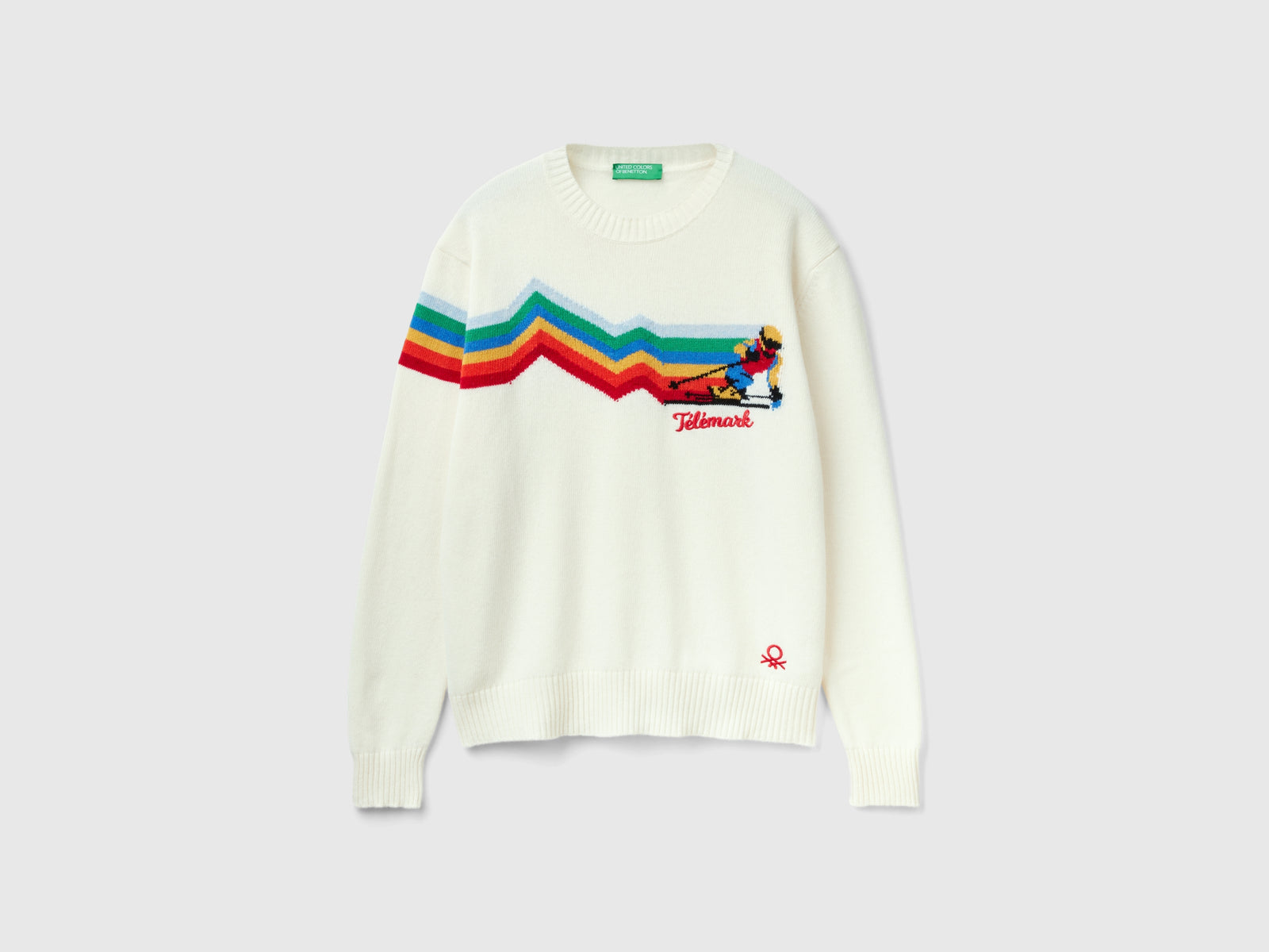Maglia con grafica sci da uomo bianco panna | Benetton Outlet