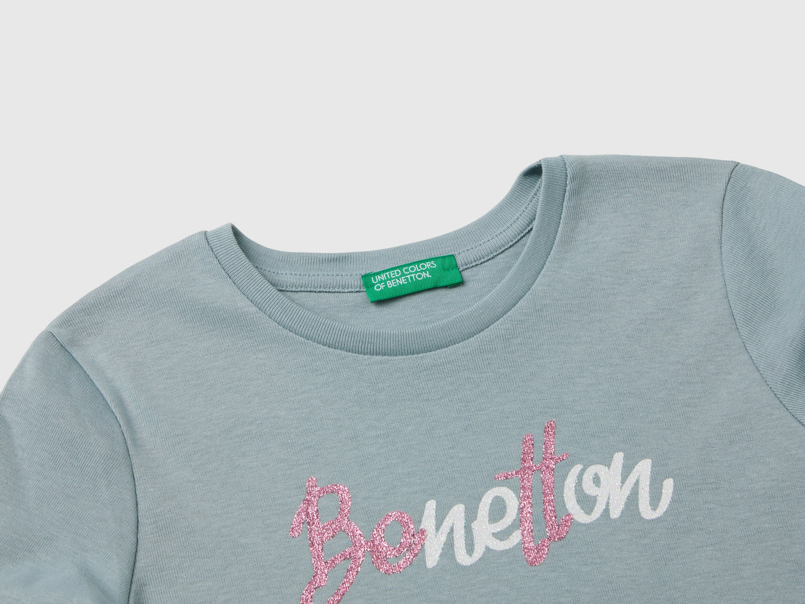 T-shirt manica lunga con stampa glitter da bambina grigio perla 3 | Benetton Outlet