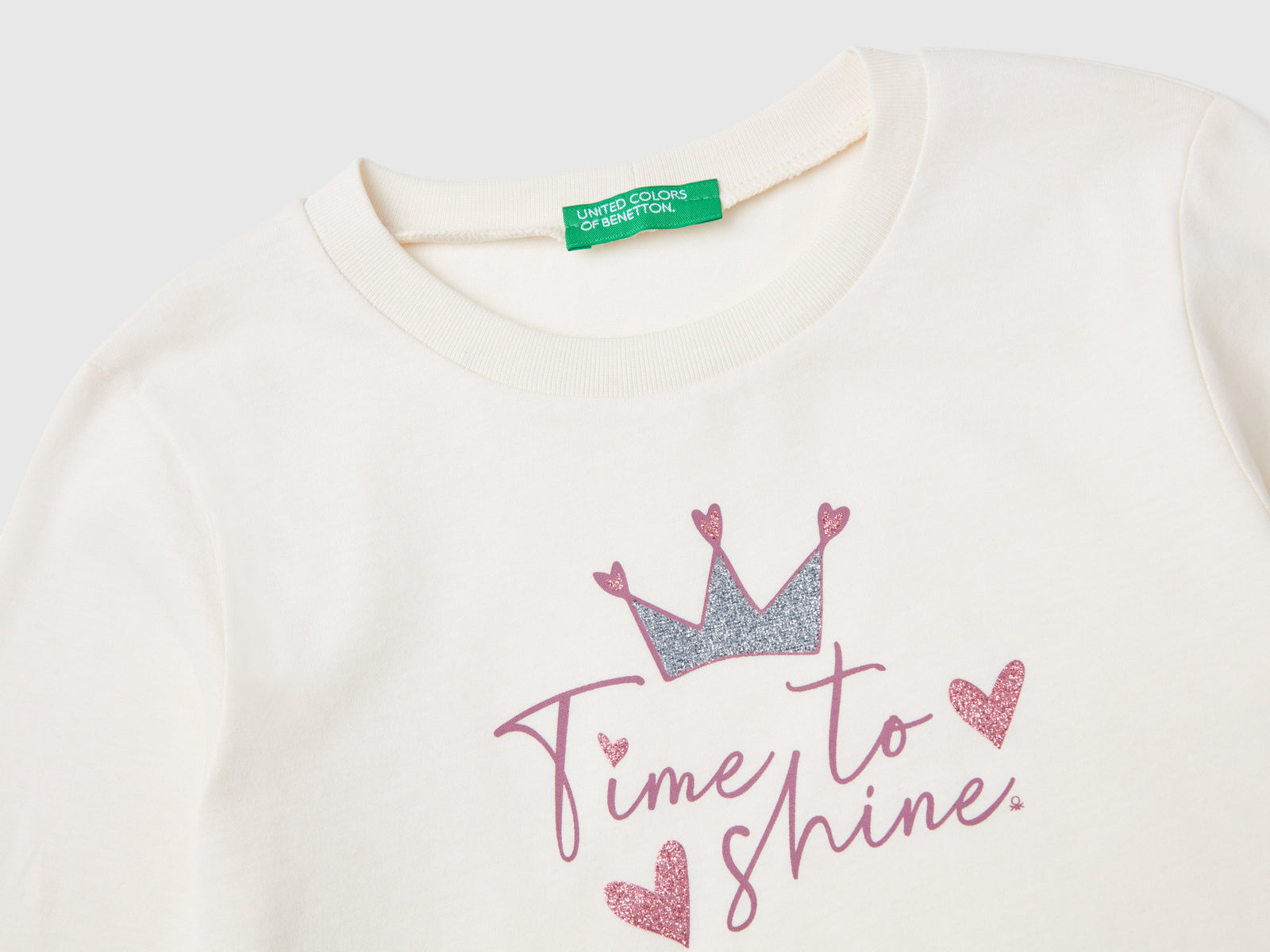 Glitter print T-shirt da bimba bianco panna 3 | Benetton Outlet