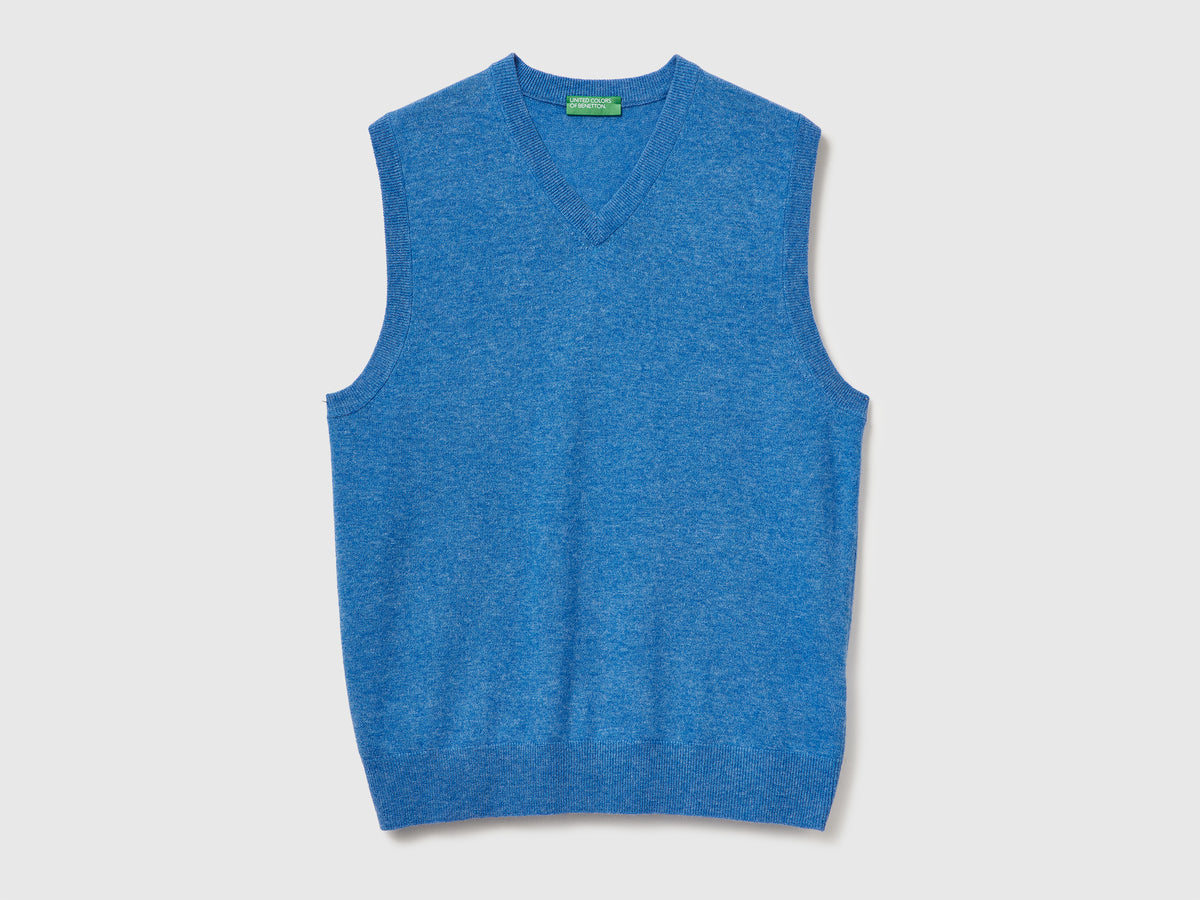 Gilet blu mélange in pura lana Merino