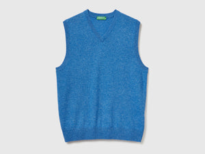 Gilet blu mélange in pura lana Merino