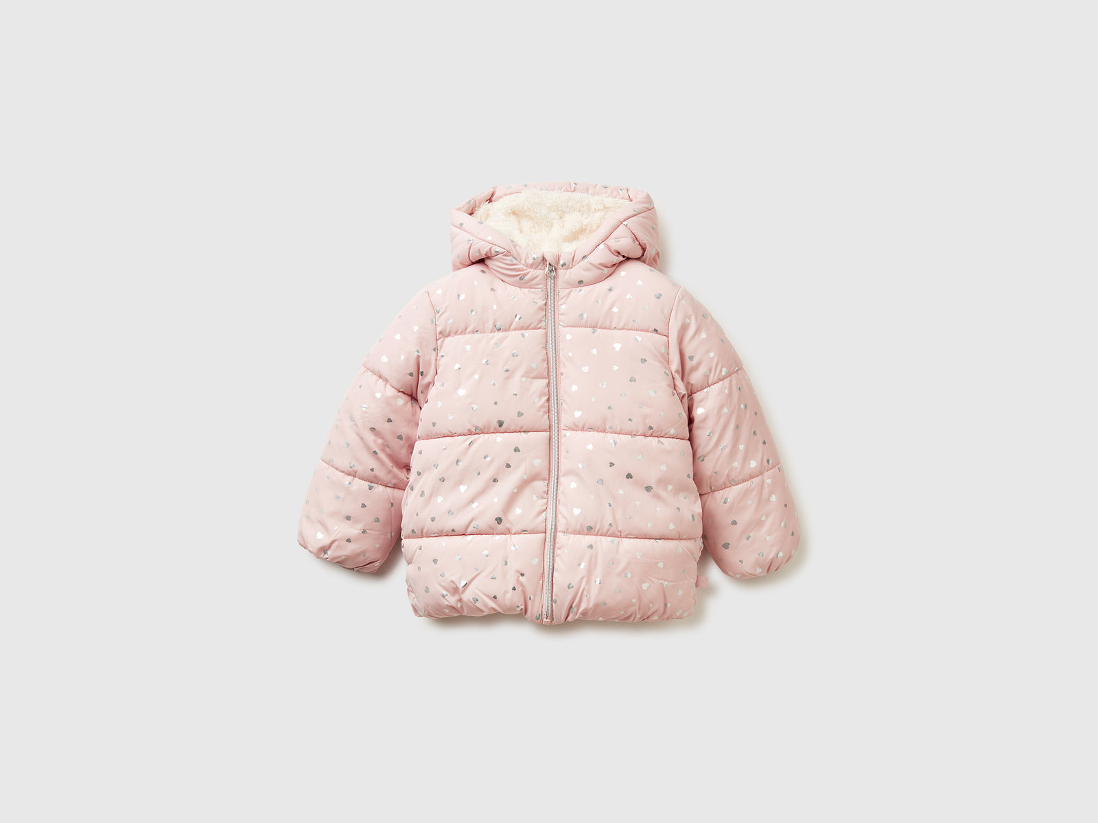 Giubbotto foderato in pelliccetta da bimba rosa tenue | Benetton Outlet