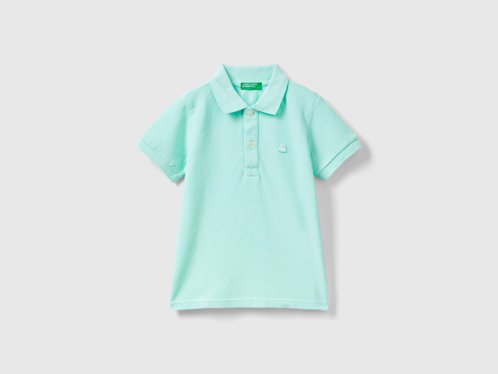 Polo manica corta in cotone biologico da bimbo verde acqua | Benetton Outlet