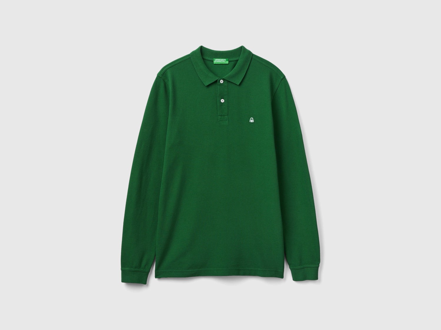 Polo a manica lunga 100% cotone da uomo verde scuro | Benetton Outlet
