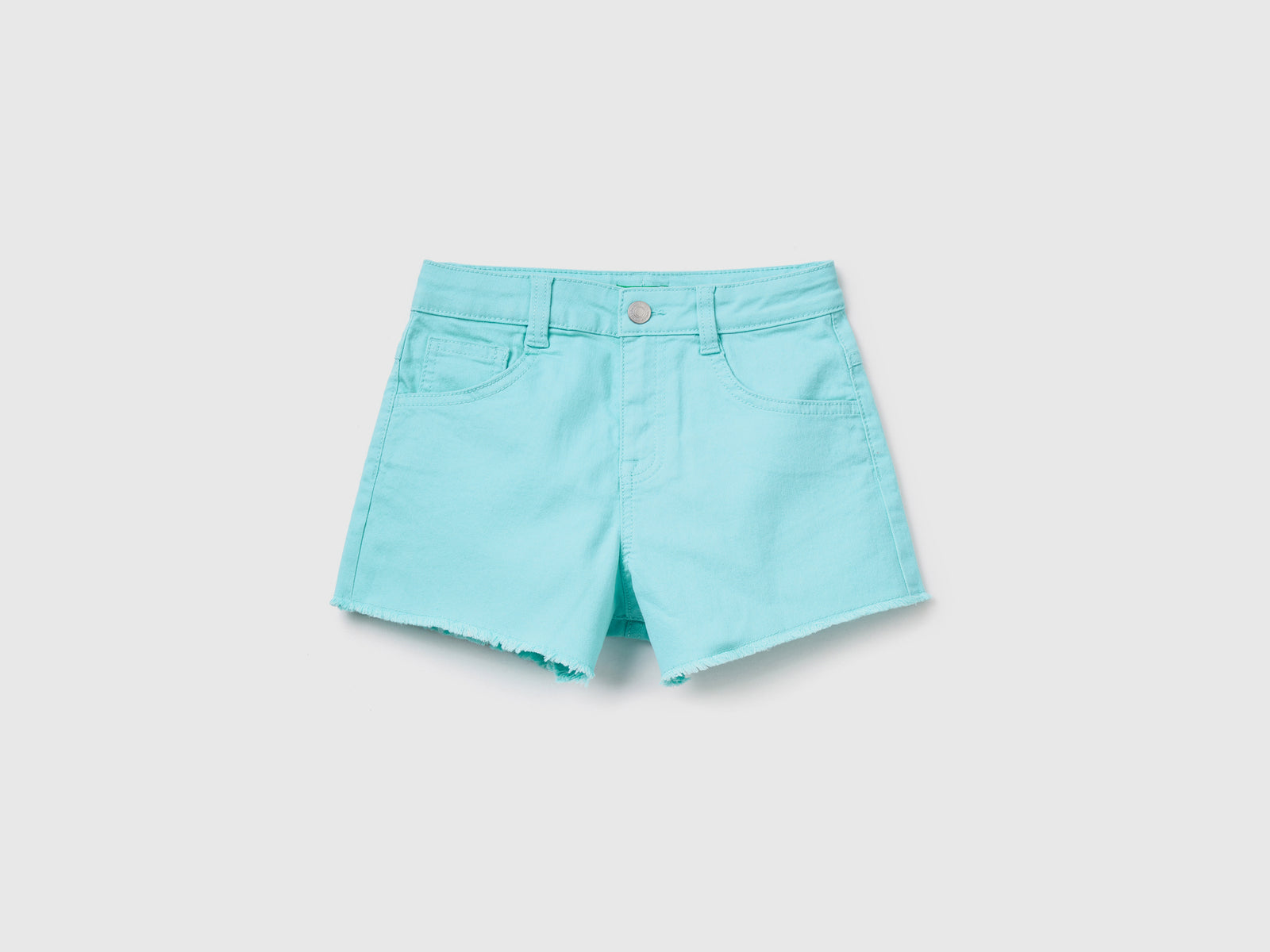 Pantaloni corti cinque tasche in misto cotone elasticizzato da bambina azzurro | Benetton Outlet