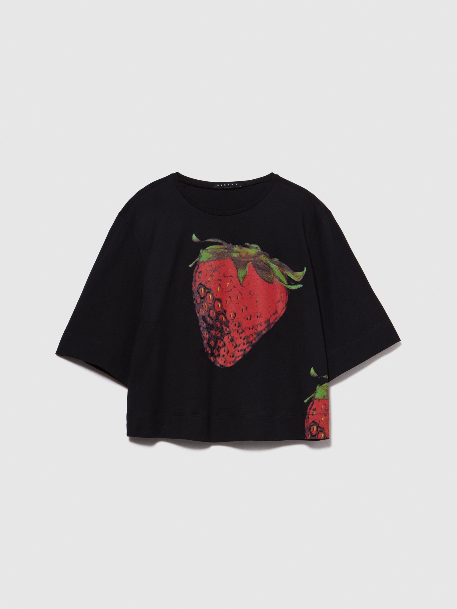T-shirt in cotone biologico con stampa da donna nero | Sisley Outlet