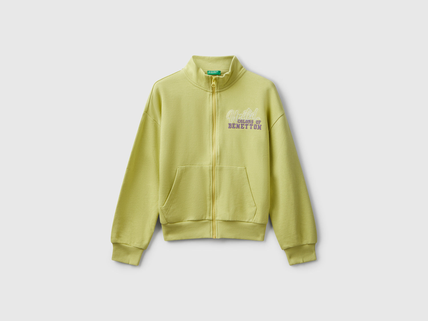 Felpa con zip e stampa da bambina giallo | Benetton Outlet