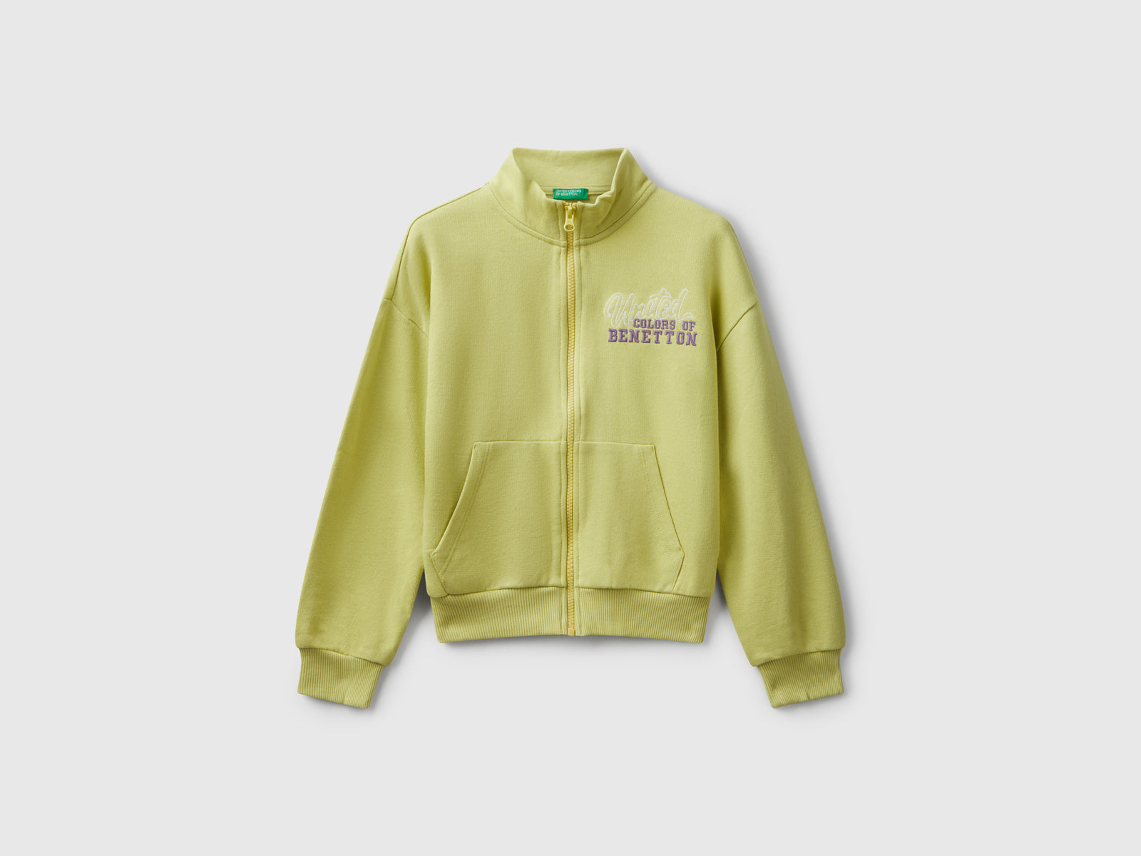 Felpa con zip e stampa da bambina giallo | Benetton Outlet