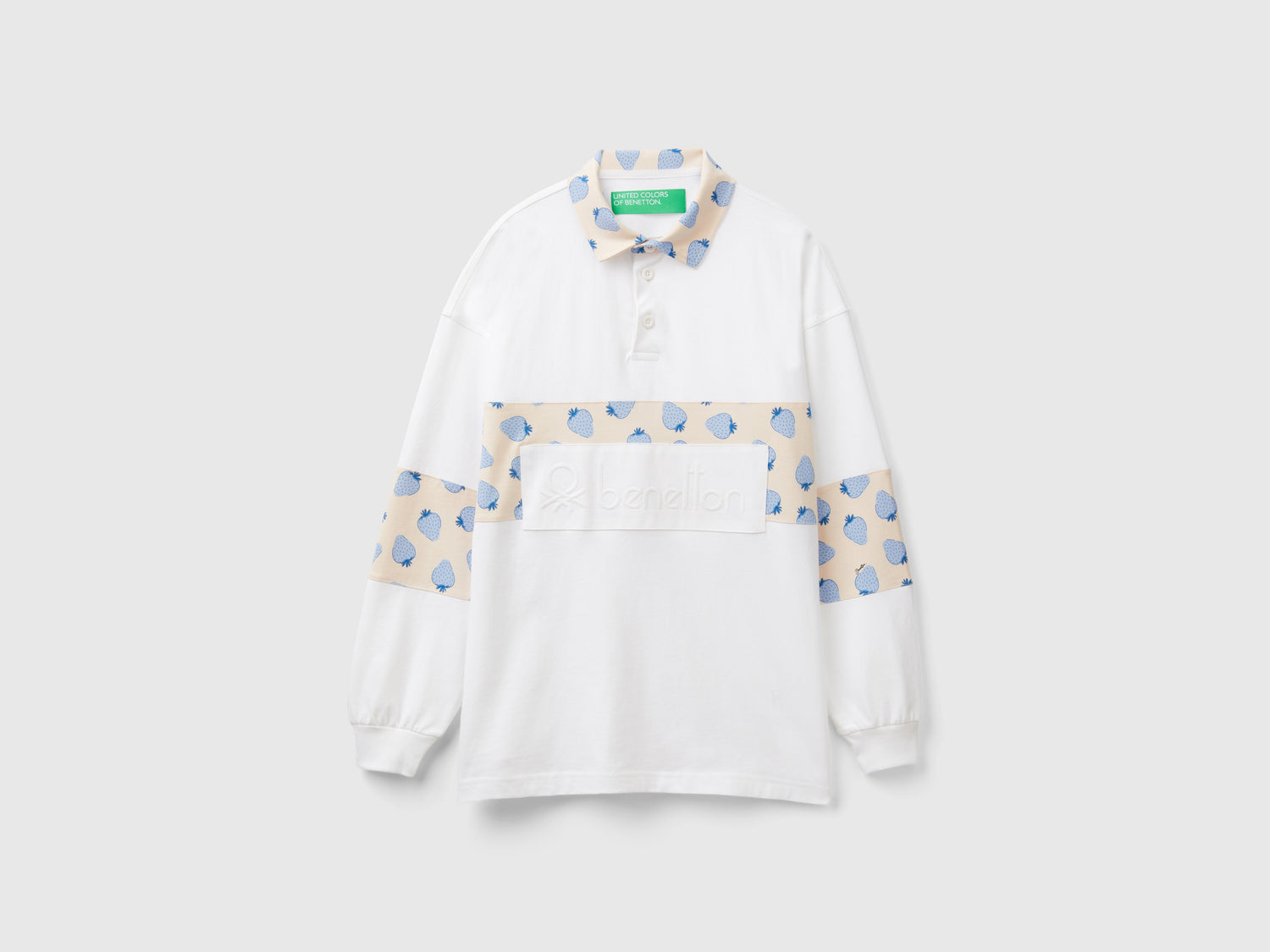 Polo rugby con dettagli pattern fragole da uomo bianco | Benetton Outlet