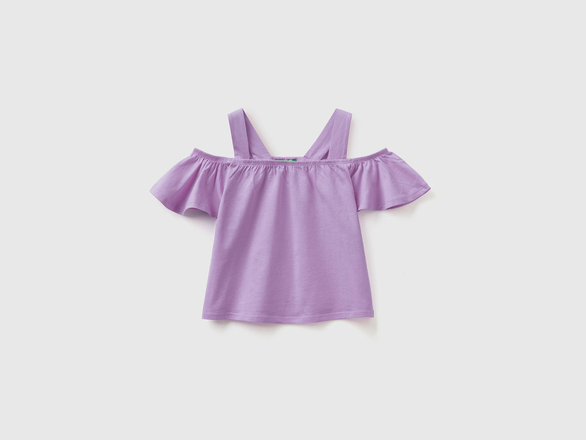 T-shirt cropped con spalle scoperte in puro cotone dal taglio svasato