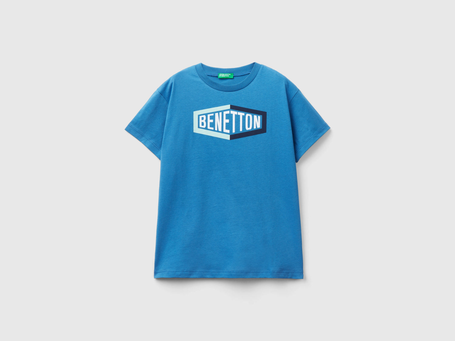 T-shirt 100% cotone bio con logo da bambino blu | Benetton Outlet
