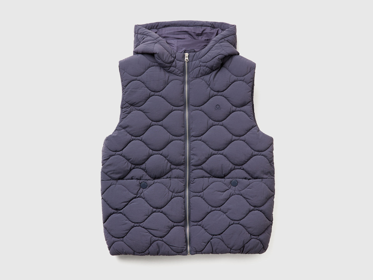 Gilet imbottito con cappuccio da bambina avio | Benetton Outlet