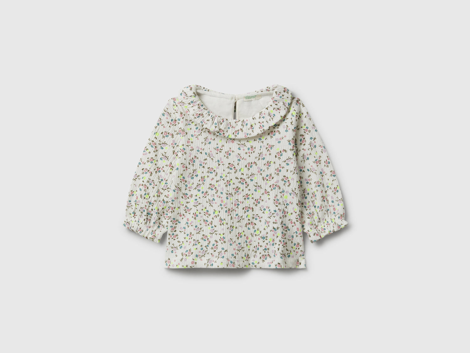 T-shirt a fiori con colletto da neonato bianco panna | Benetton Outlet