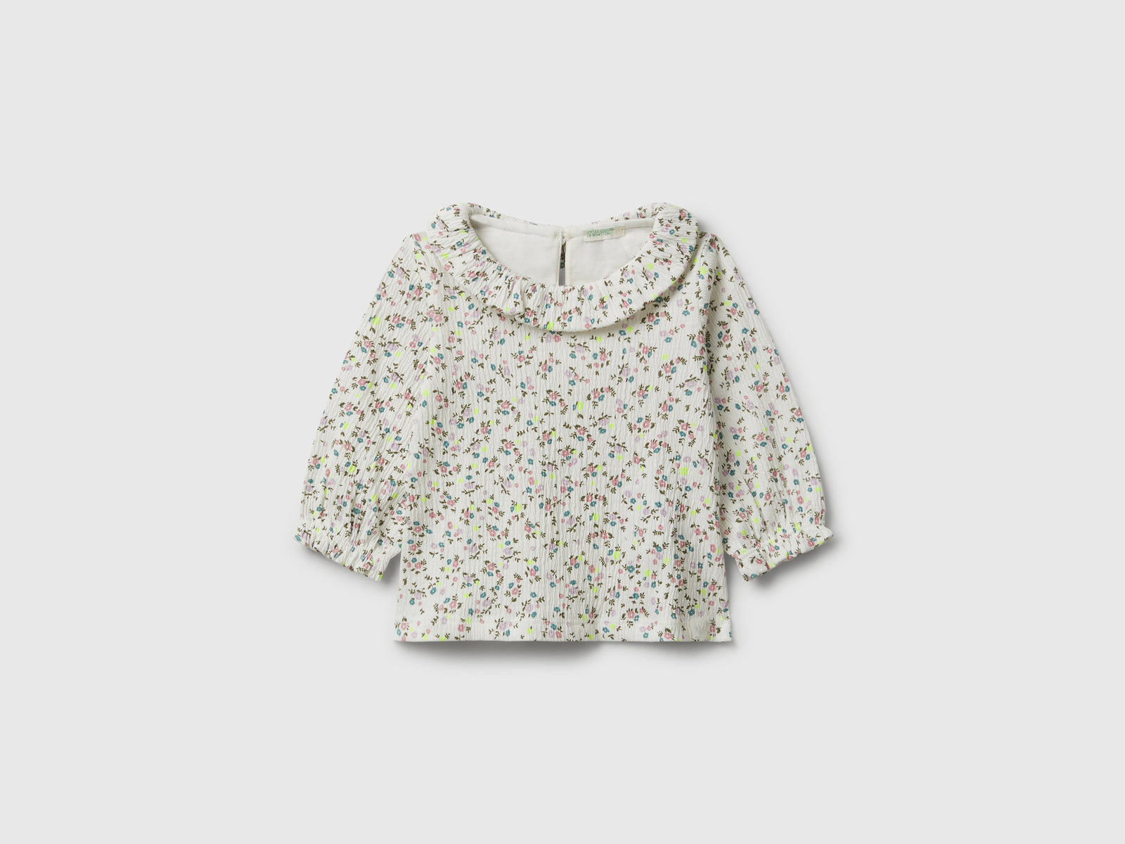 T-shirt a fiori con colletto da neonato bianco panna | Benetton Outlet