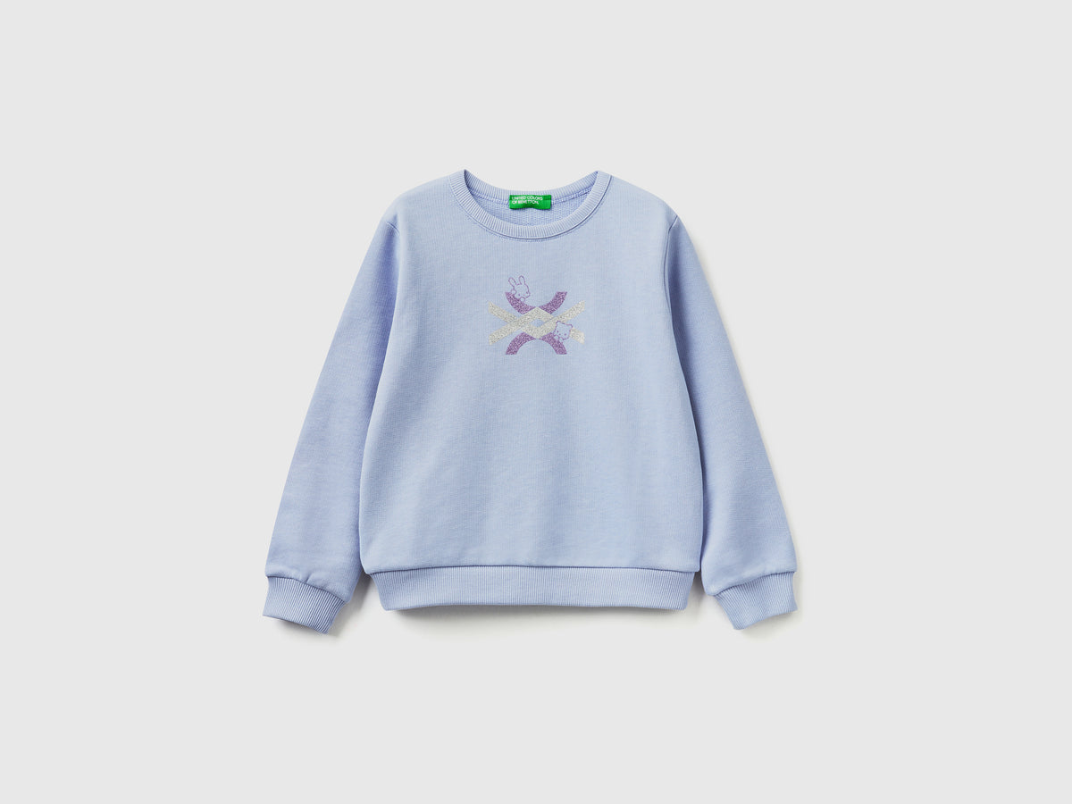 Felpa in cotone bio con stampa glitter