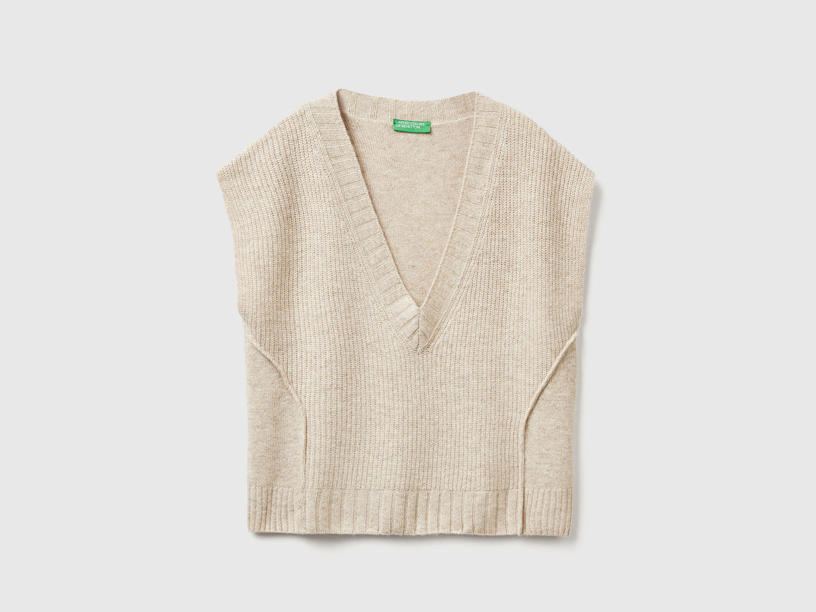 Gilet con scollo a V in misto lana da donna beige | Benetton Outlet
