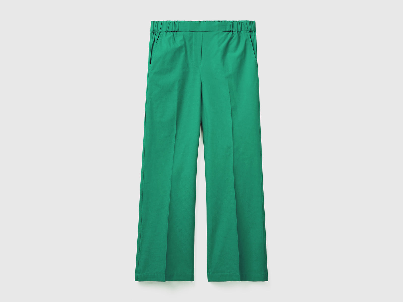 Pantaloni lunghi in puro cotone con gamba morbida da donna verde | Benetton Outlet