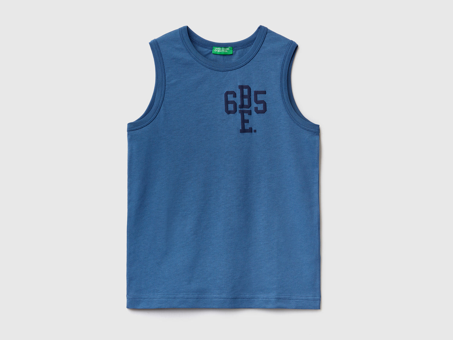 T-shirt smanicata girocollo in puro cotone da bambino bluette | Benetton Outlet
