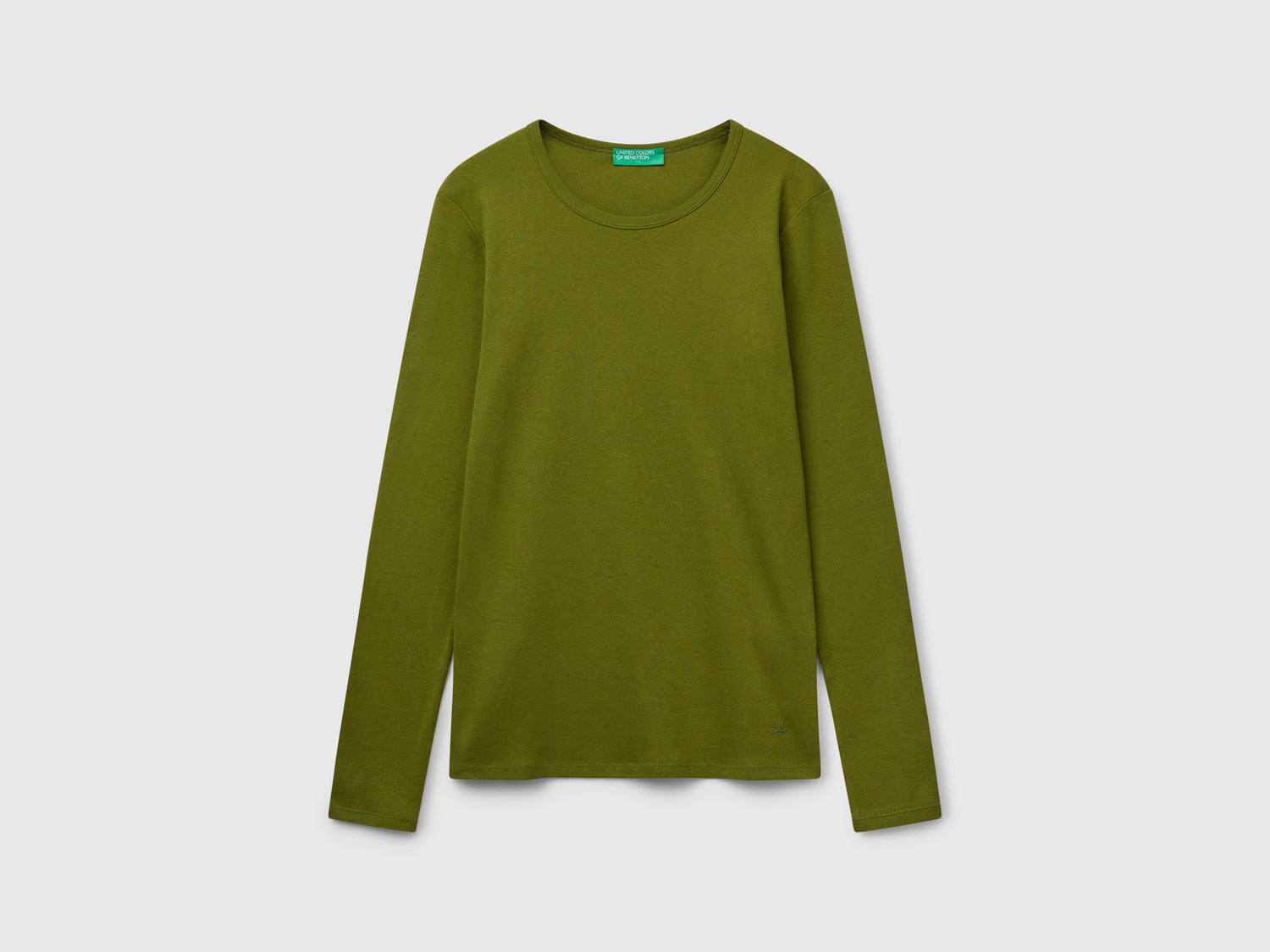 T-shirt manica lunga 100% cotone da donna verde militare | Benetton Outlet