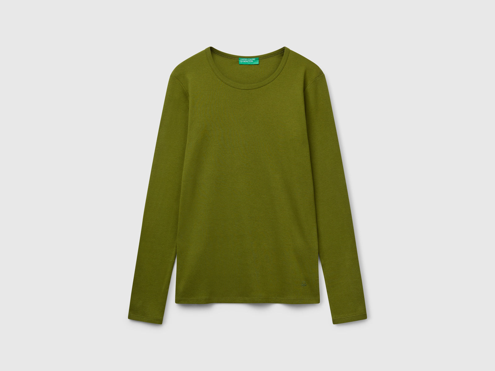 T-shirt manica lunga 100% cotone da donna verde militare | Benetton Outlet