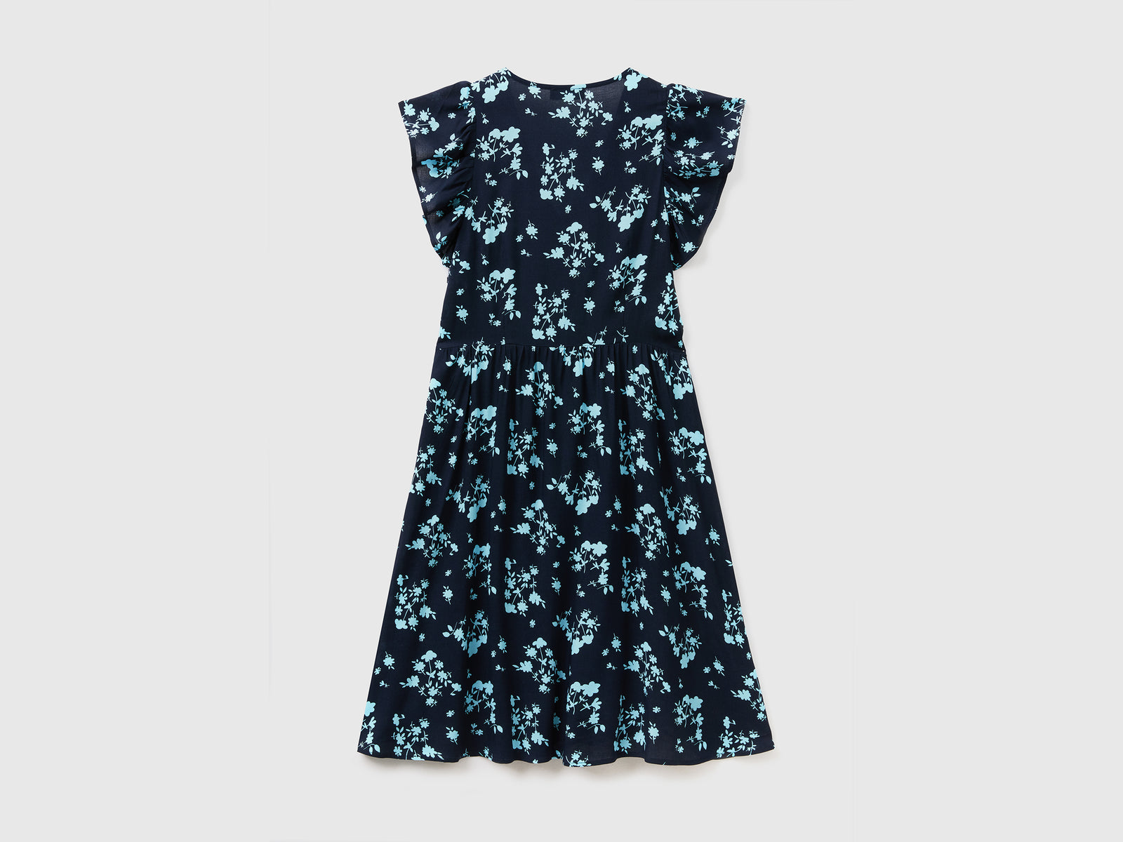 Vestito corto con scollo a V in tessuto fluido e leggero di pura viscosa da donna blu 2 | Benetton Outlet