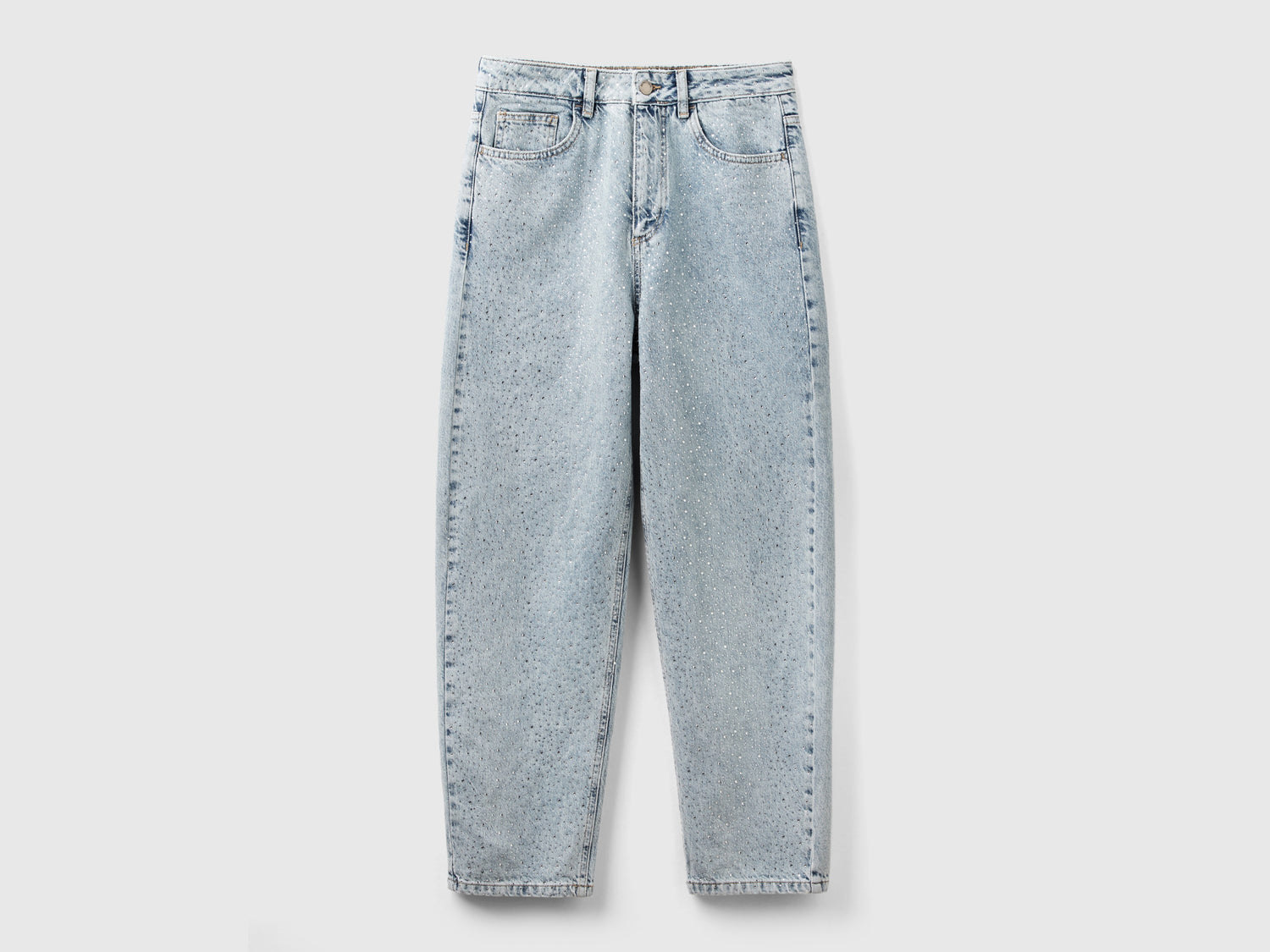 Jeans carrot fit con strass da donna azzurro | Benetton Outlet