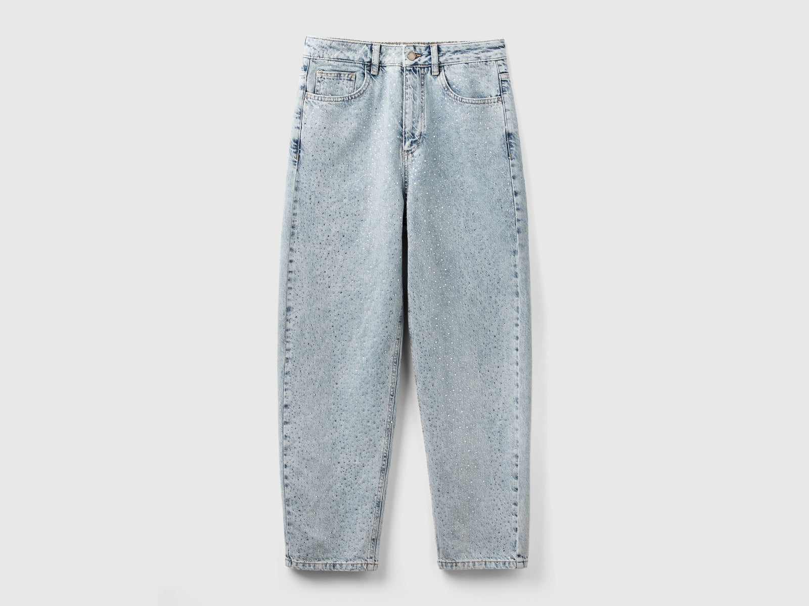 Jeans carrot fit con strass da donna azzurro | Benetton Outlet