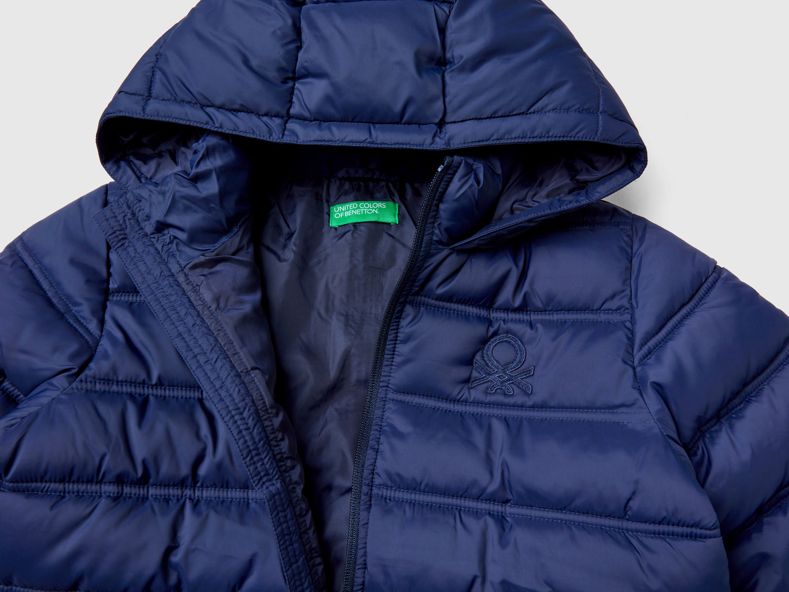Padded jacket with hood and logo da bambino blu scuro 3 | Benetton Outlet