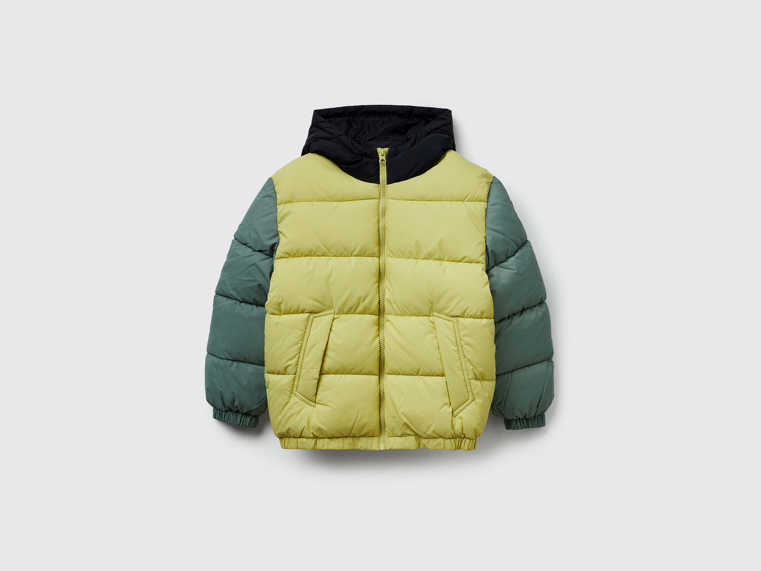Giubbotto imbottito con cappuccio da bambino senape | Benetton Outlet