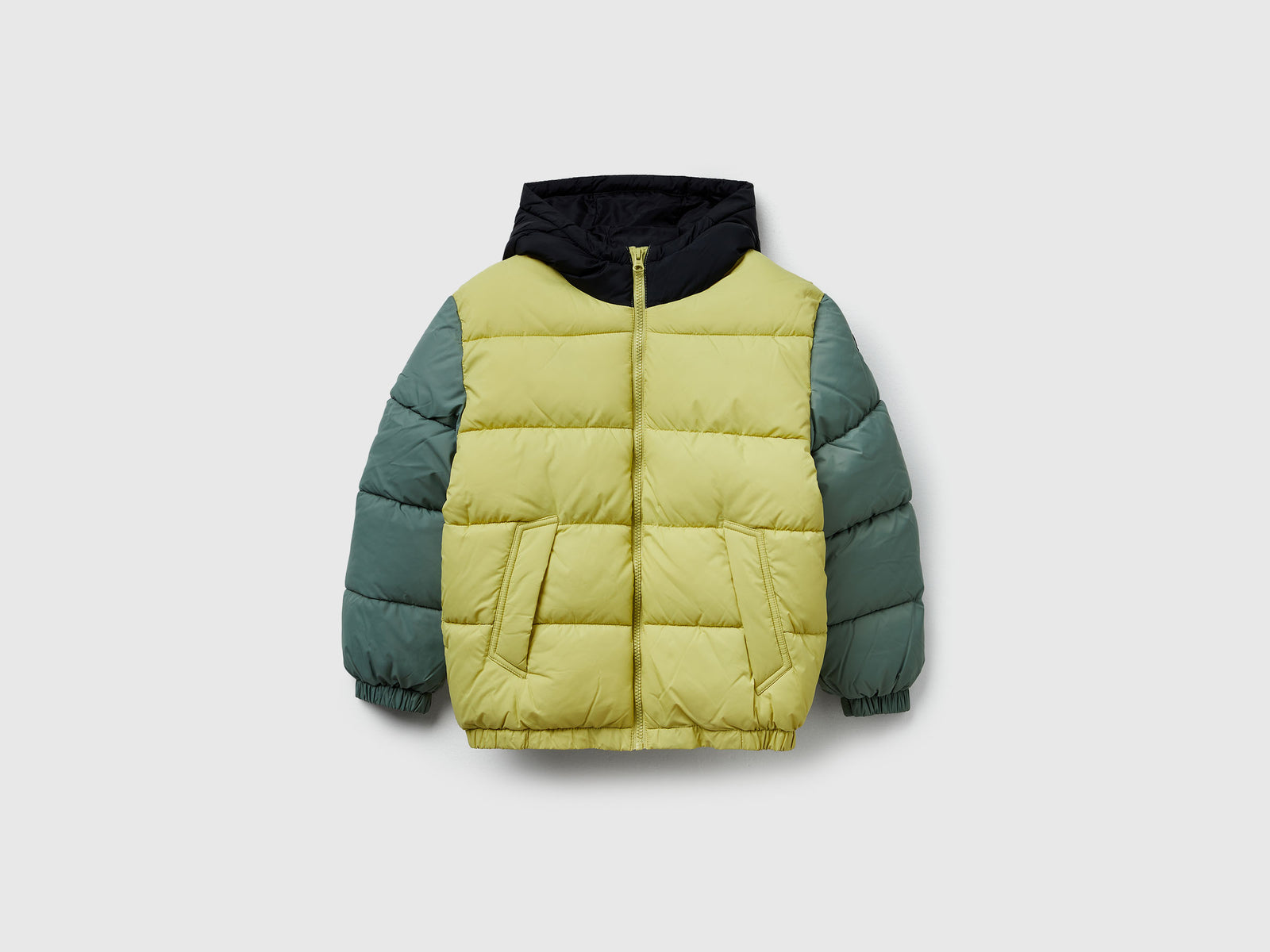 Giubbotto imbottito con cappuccio da bambino senape | Benetton Outlet