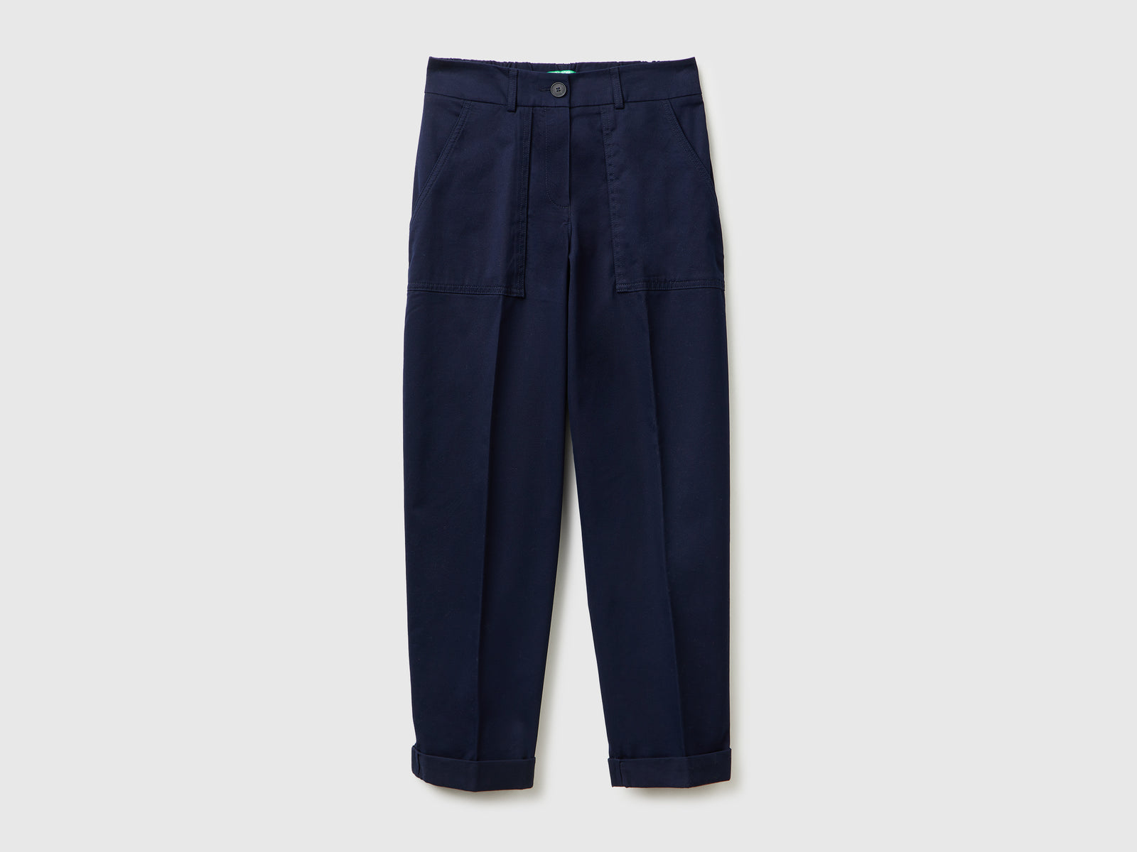 Pantaloni con risvolto in cotone stretch da donna blu scuro | Benetton Outlet