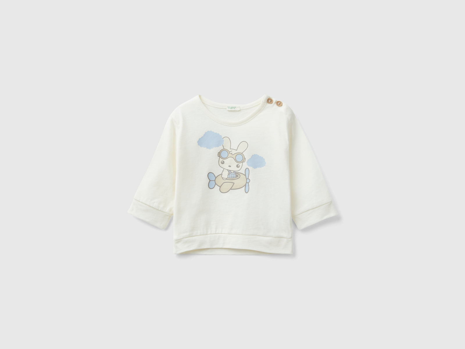 Calda t-shirt con stampa coniglietto da neonato bianco panna | Benetton Outlet