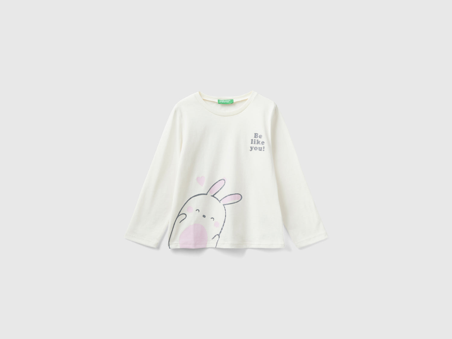 T-shirt con stampa glitter da bimba bianco panna | Benetton Outlet