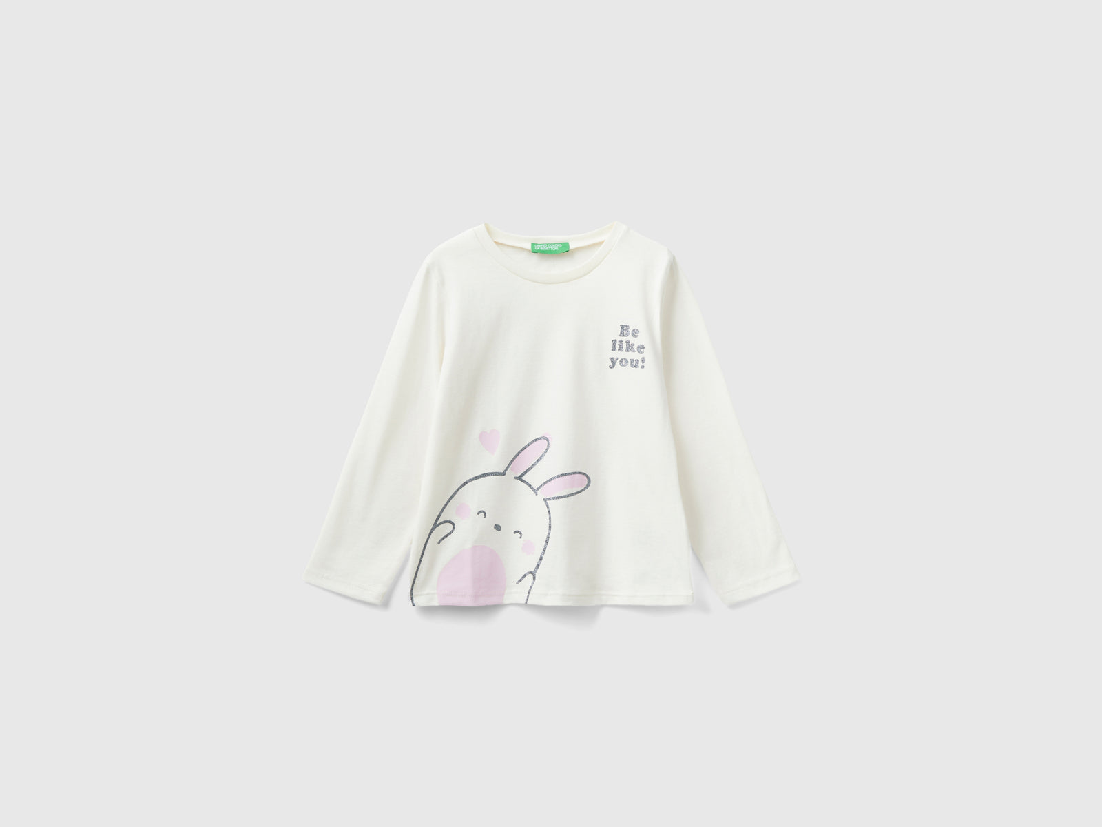 T-shirt con stampa glitter da bimba bianco panna | Benetton Outlet