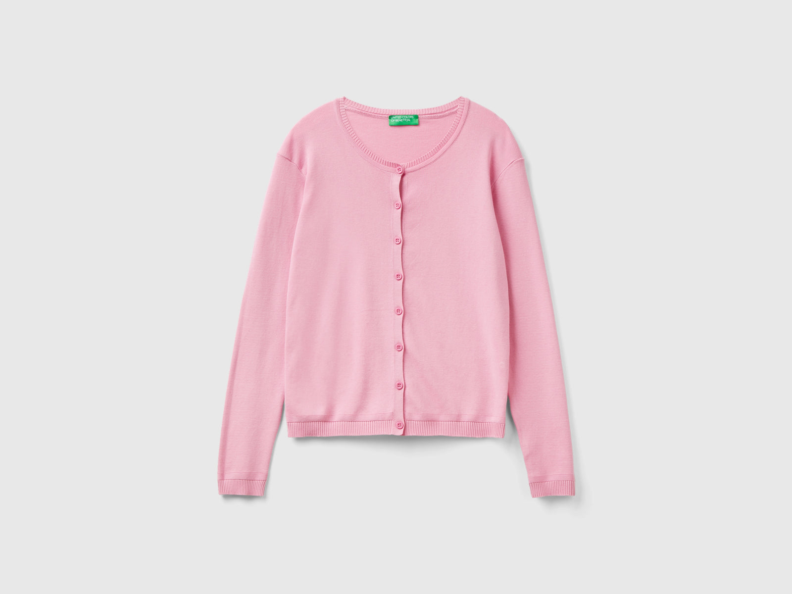 Cardigan girocollo in puro cotone da donna rosa pastello | Benetton Outlet