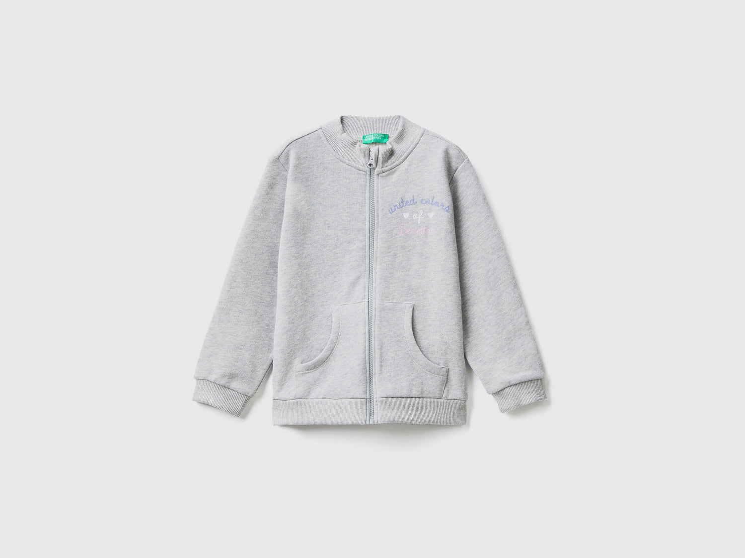 Felpa a manica lunga in puro cotone da bimba grigio chiaro | Benetton Outlet