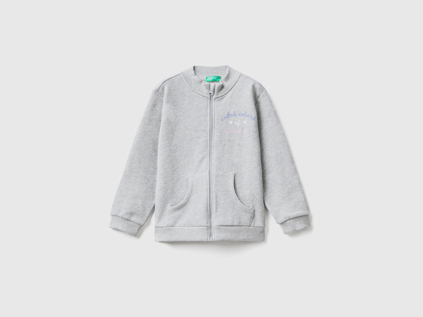 Felpa a manica lunga in puro cotone da bimba grigio chiaro | Benetton Outlet