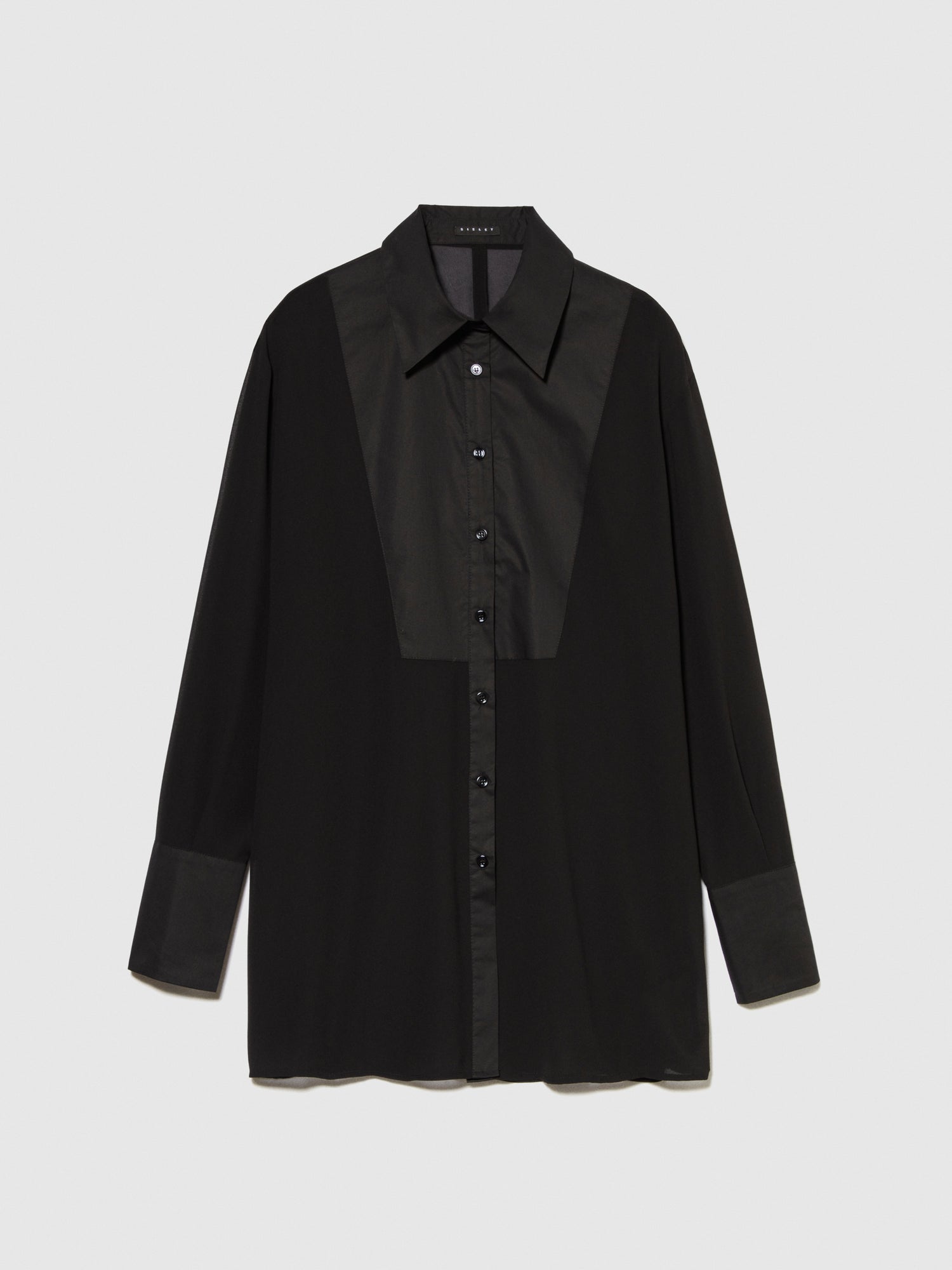 Camicia lunga in chiffon da donna nero | Sisley Outlet