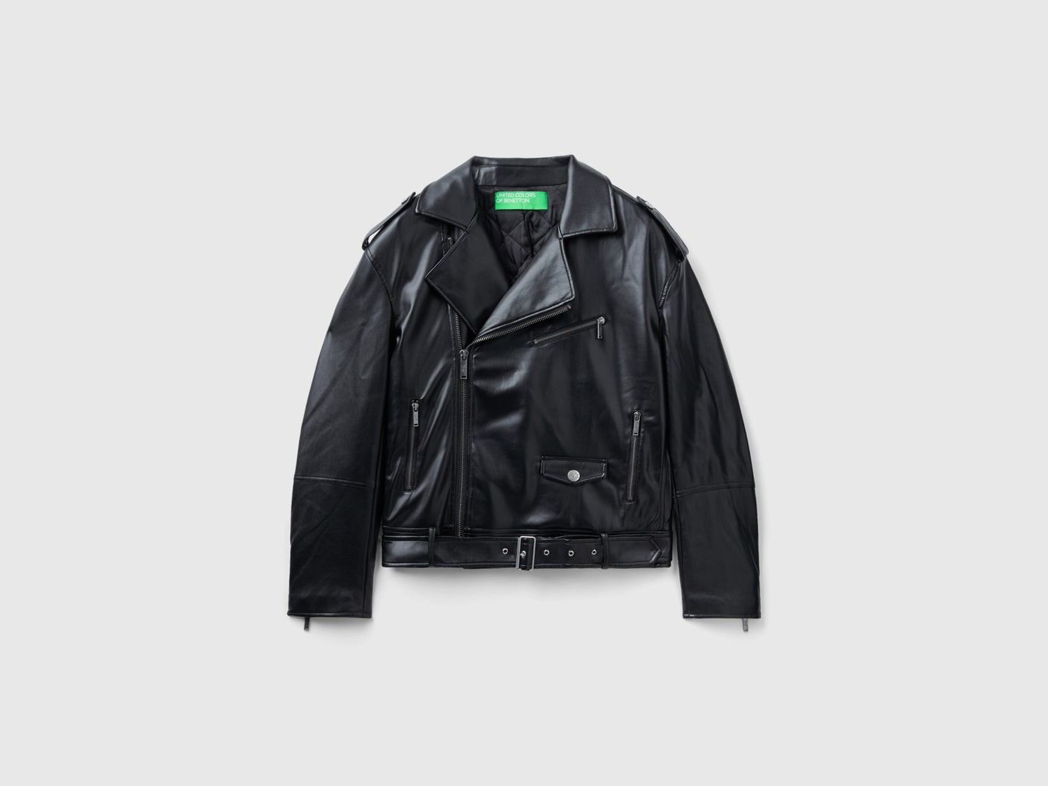 Giubbino chiodo in tessuto spalmato da uomo nero | Benetton Outlet