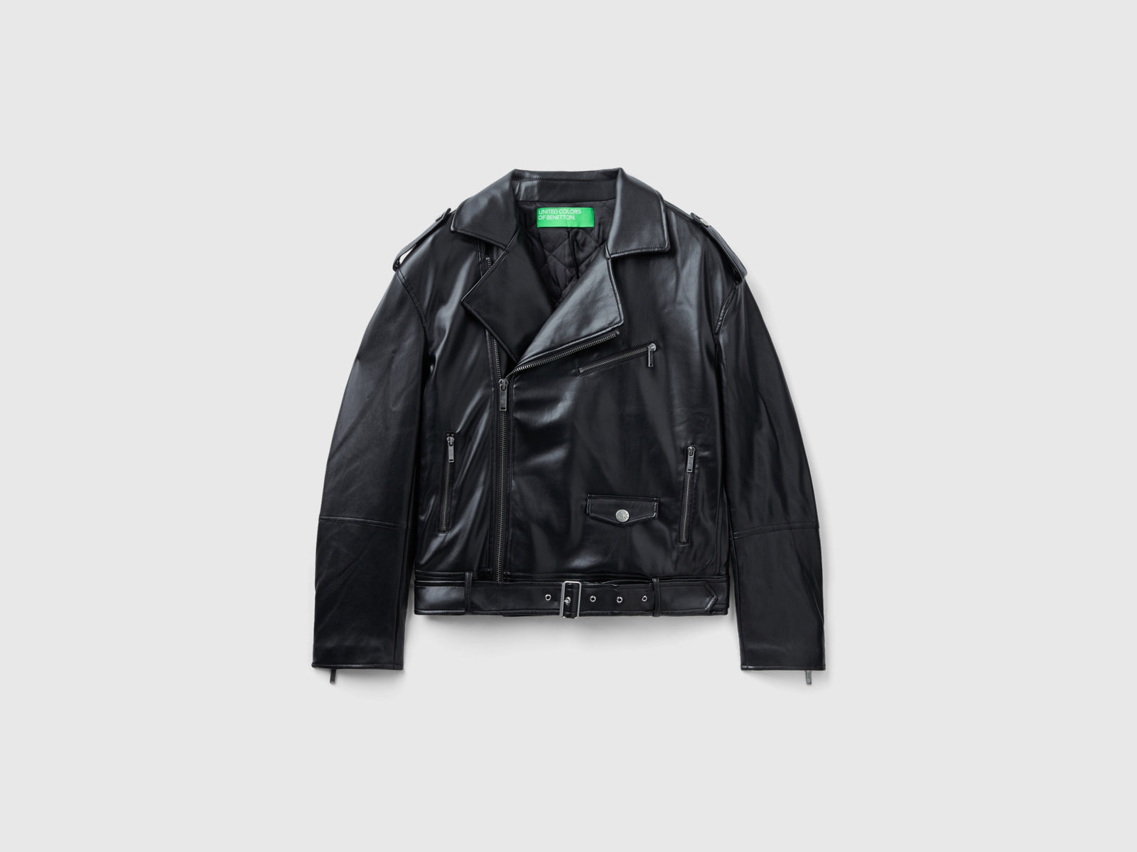 Giubbino chiodo in tessuto spalmato da uomo nero | Benetton Outlet