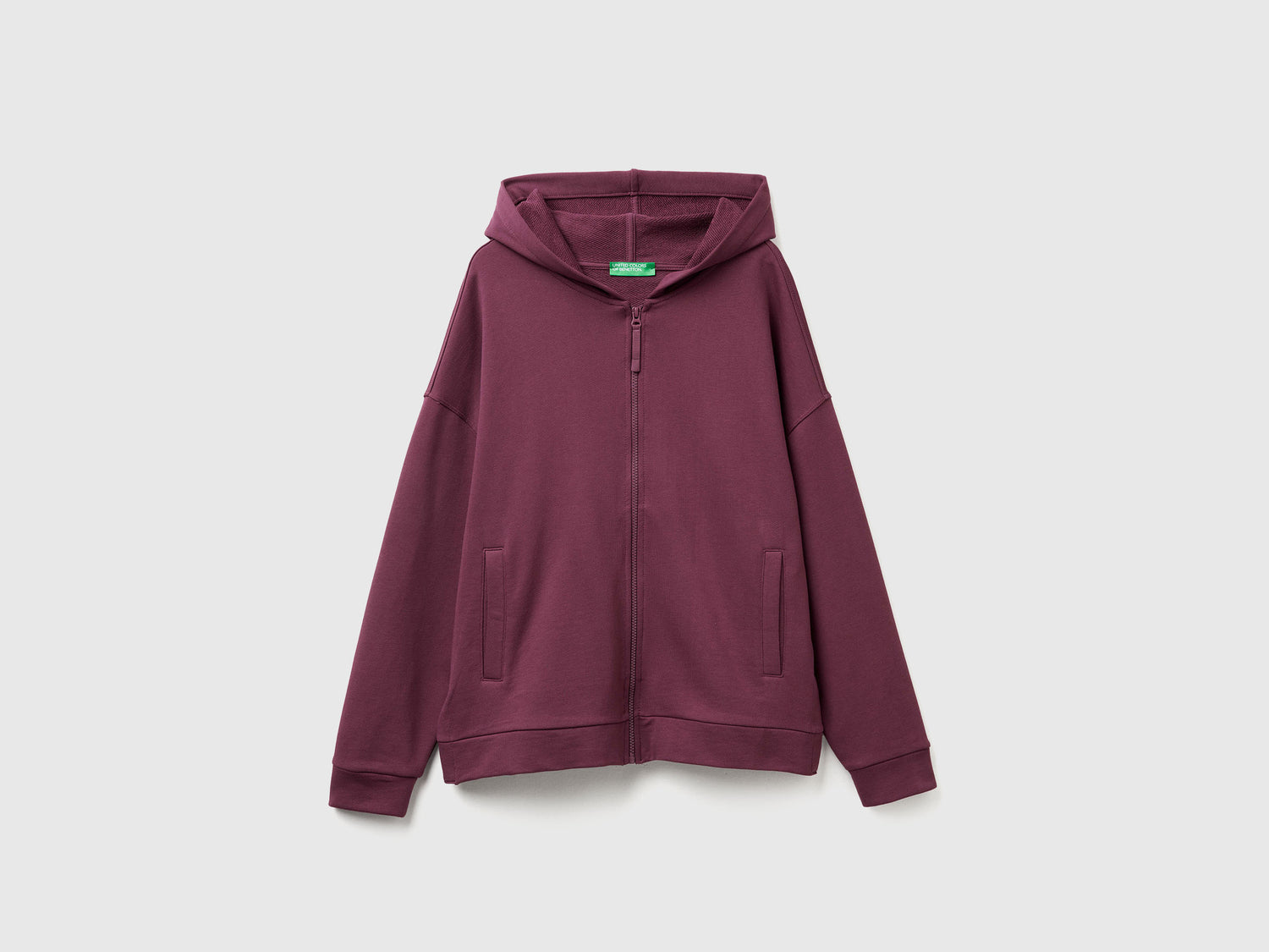 Felpa 100% cotone con zip e cappuccio da donna prugna | Benetton Outlet